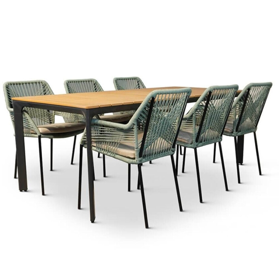 Arezzo/Seville mint dining tuinset | 6 personen | polywood + touw | 200cm Arezzo/Seville mint dining tuinset | 6 personen | polywood + touw | 200cm afbeelding 1