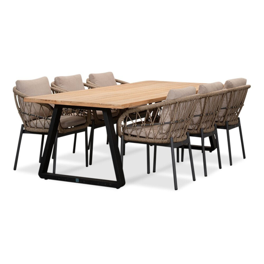 Elena/Dakota beige/antraciet dining tuinset | 6 personen | teakhout + touw | 240cm afbeelding 1