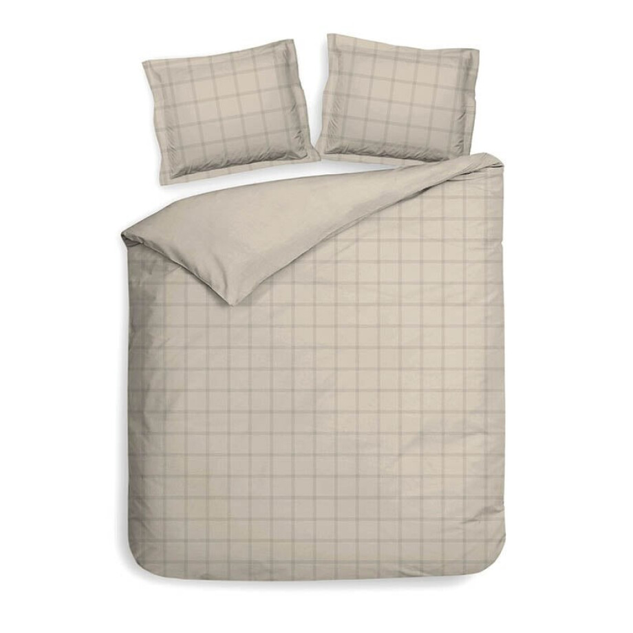 Dekbedovertrek Diamante - Lits-Jumeaux XL (260x200 cm) - Zand Katoen/Katoen-satijn - Dessin: Ruiten - Heckett Lane - Dekbed-Discounter.nl afbeelding 