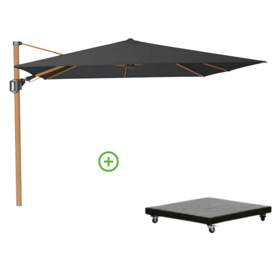 Challenger T² zweefparasol - premium doek | 300x300cm met Monza parasolvoet 90kg | Faded Black/Teak look afbeelding 1