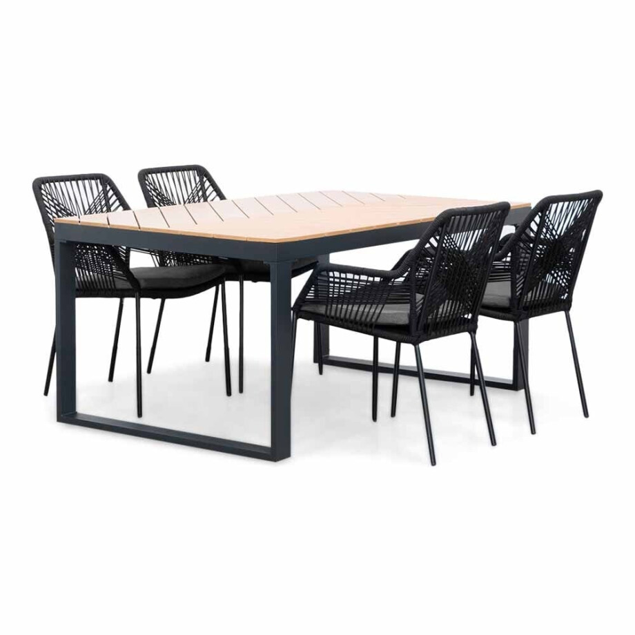 Kampa Natural/Seville zwart dining tuinset | 4 personen | polywood + touw | 160cm afbeelding 1