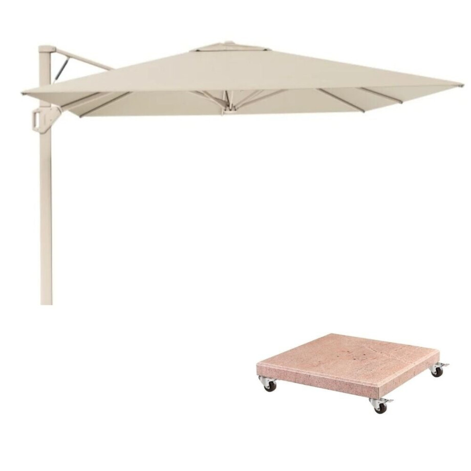 Beaufort zweefparasol - premium doek | 320x320cm met Venezia parasolvoet 120kg | Champagne/Sandstone afbeelding 1