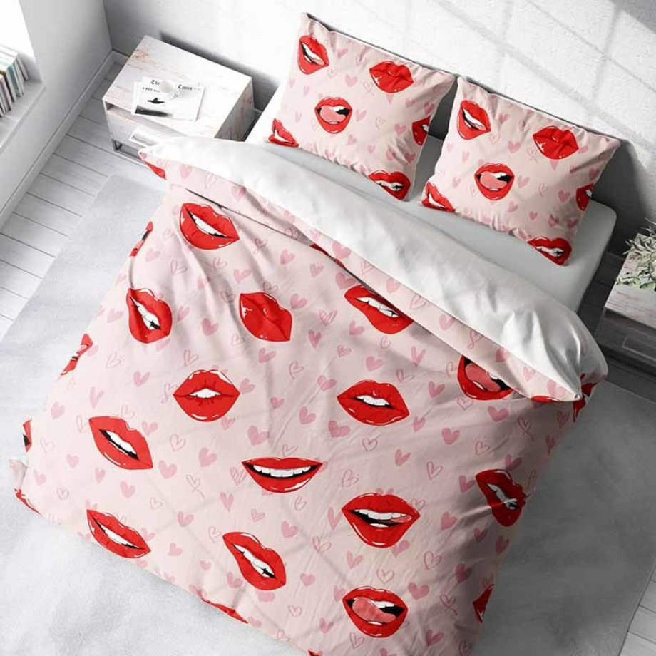 Dekbedovertrek Lips - Tweepersoons (200x200 cm) - Roze Polyester-katoen - Dessin: Romantisch - DLC - Dekbed-Discounter.nl afbeelding 1