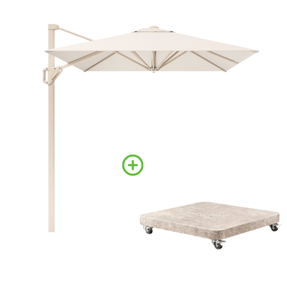 Voyager T² zweefparasol | 270x270cm met Venezia rond parasolvoet 90kg | Ivory/Sandstone afbeelding 1