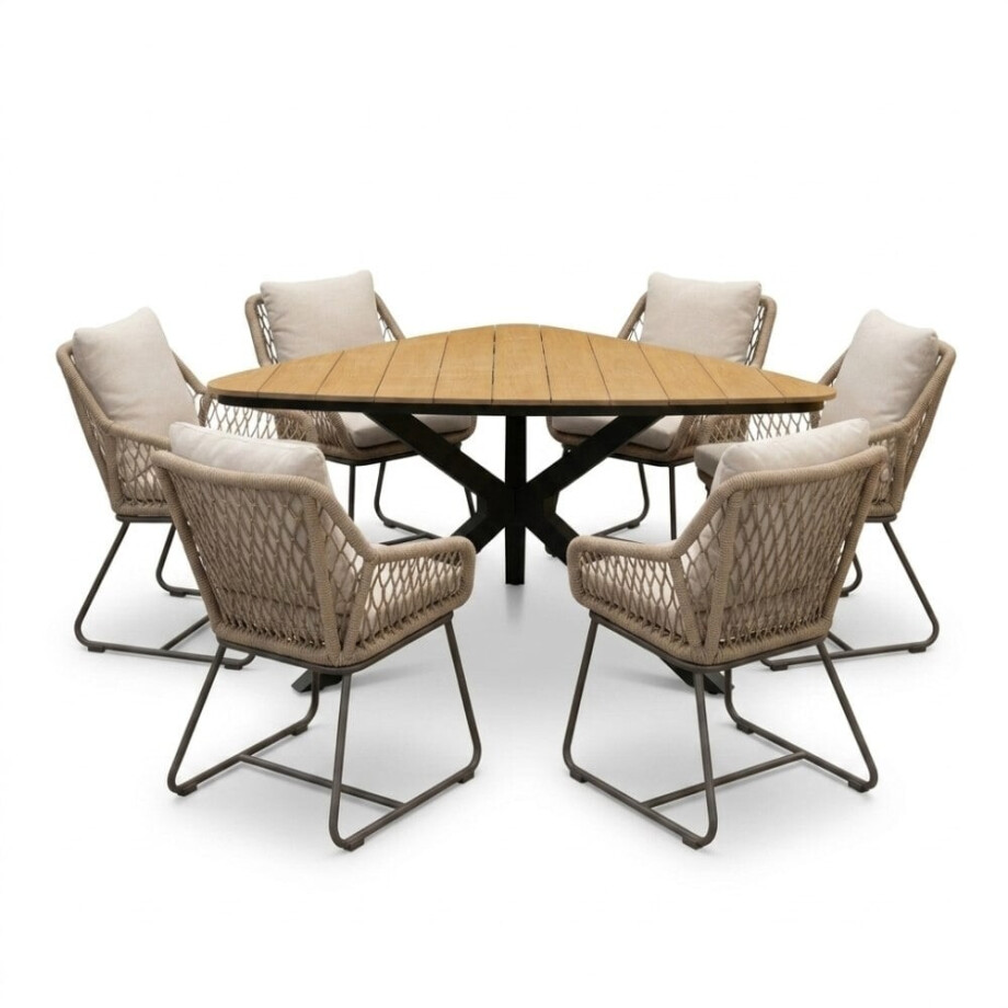 Corsica/Portofino Sahara Dust dining tuinset | 6 personen | polywood + touw | 158cm Corsica/Portofino Sahara Dust dining tuinset | 6 personen | polywood + touw | 158cm afbeelding 1