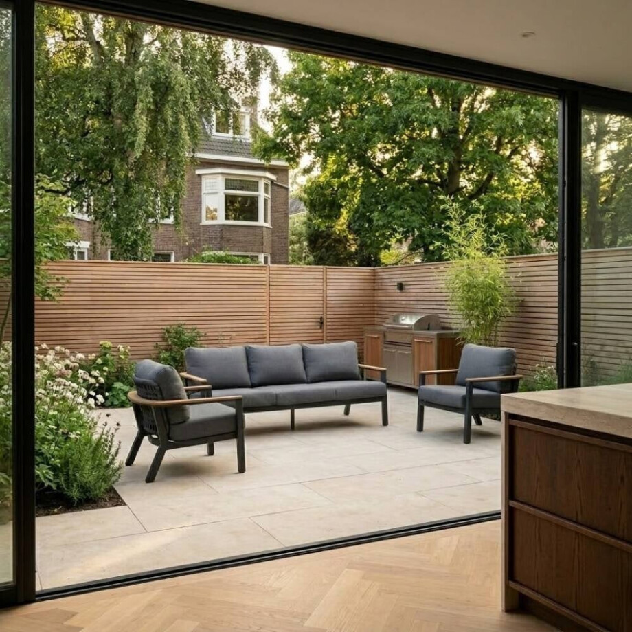 Montana stoel-bank loungeset 5 personen | aluminium + teak | antraciet | 3-delig afbeelding 1