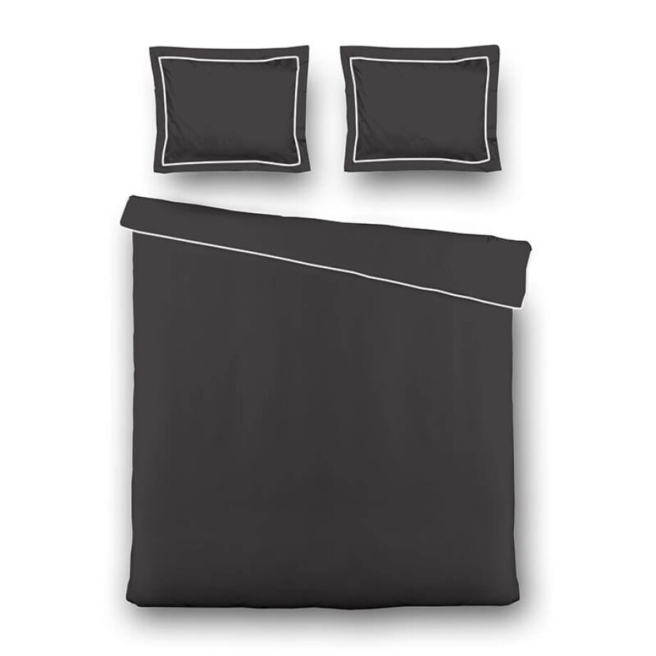 Dekbedovertrek Hotel Piping - Tweepersoons (200x220 cm) - Zwart Microvezel - Dessin: Effen - Luna Bedding - Dekbed-Discounter.nl afbeelding 