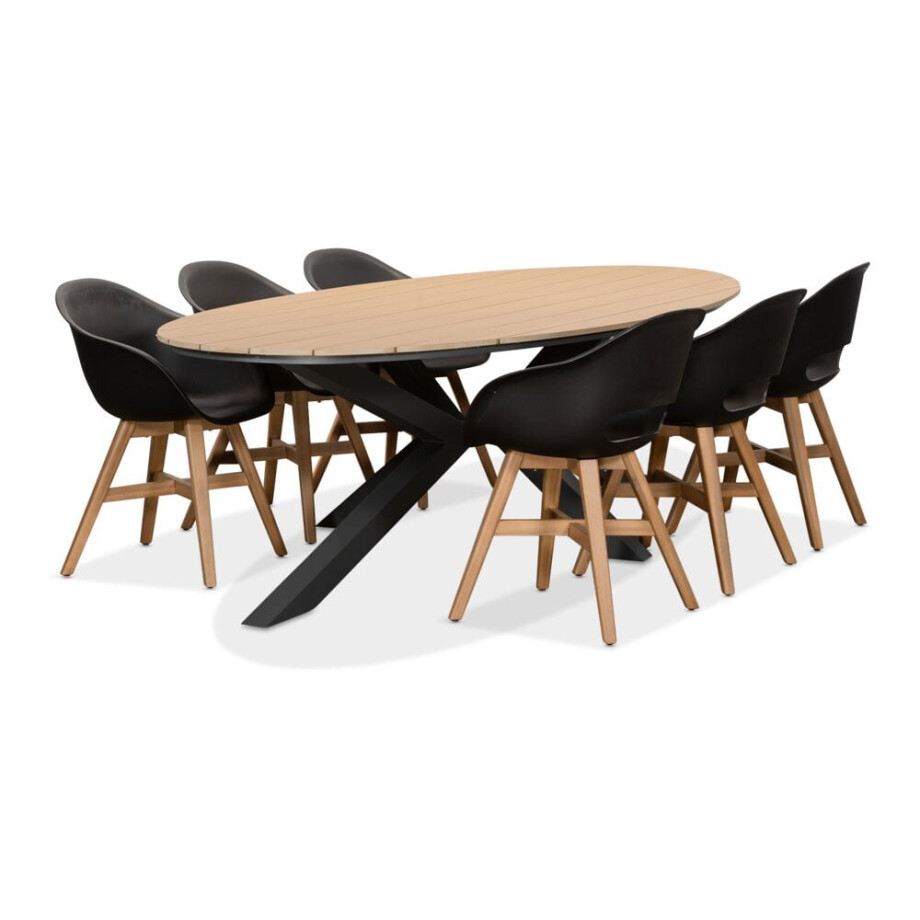 Dallas antraciet/Karlstad zwart dining tuinset | 6 personen | polywood + kunststof | 220cm afbeelding 1