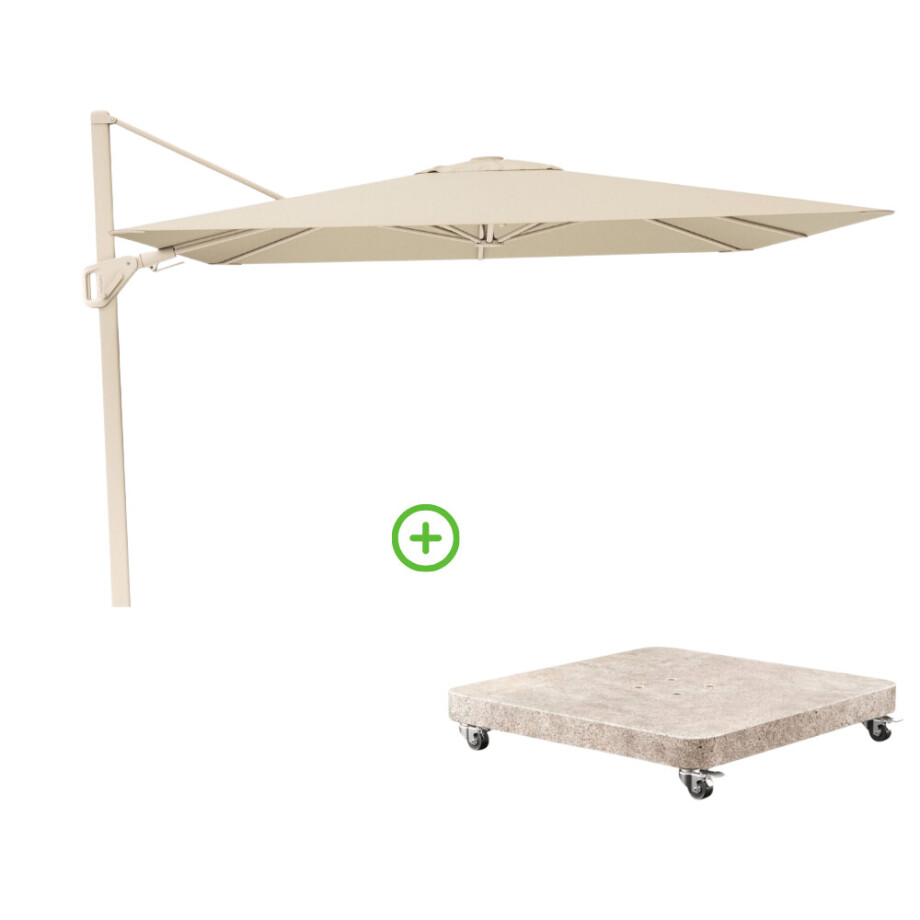 Nexus T² zweefparasol - premium doek | 300x300 met Venezia rond parasolvoet 90kg | Champagne/Sandstone afbeelding 1