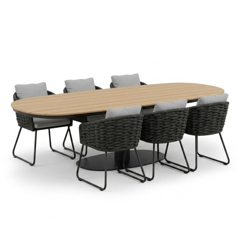 Panama antraciet/Flora Stone Grey dining tuinset | 6 personen | polywood + touw | 260cm afbeelding 1
