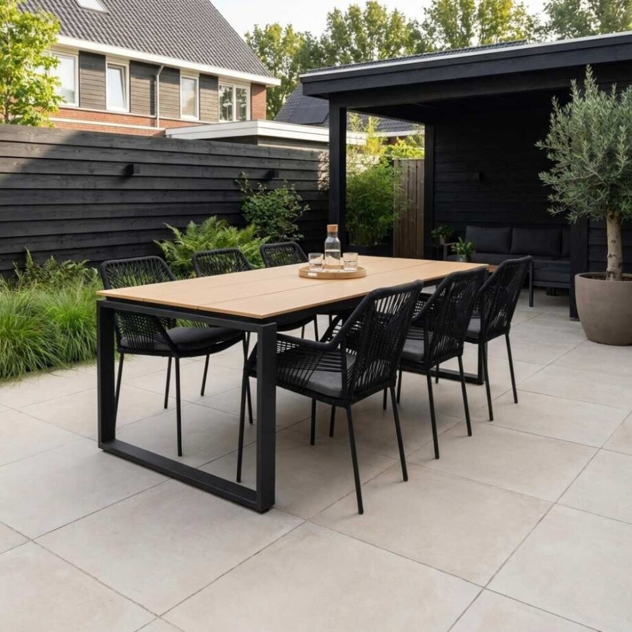 Helsinki Natural/Seville zwart dining tuinset | 6 personen | polywood + touw | 210cm Helsinki Natural/Seville zwart dining tuinset | 6 personen | polywood + touw | 210cm afbeelding 1