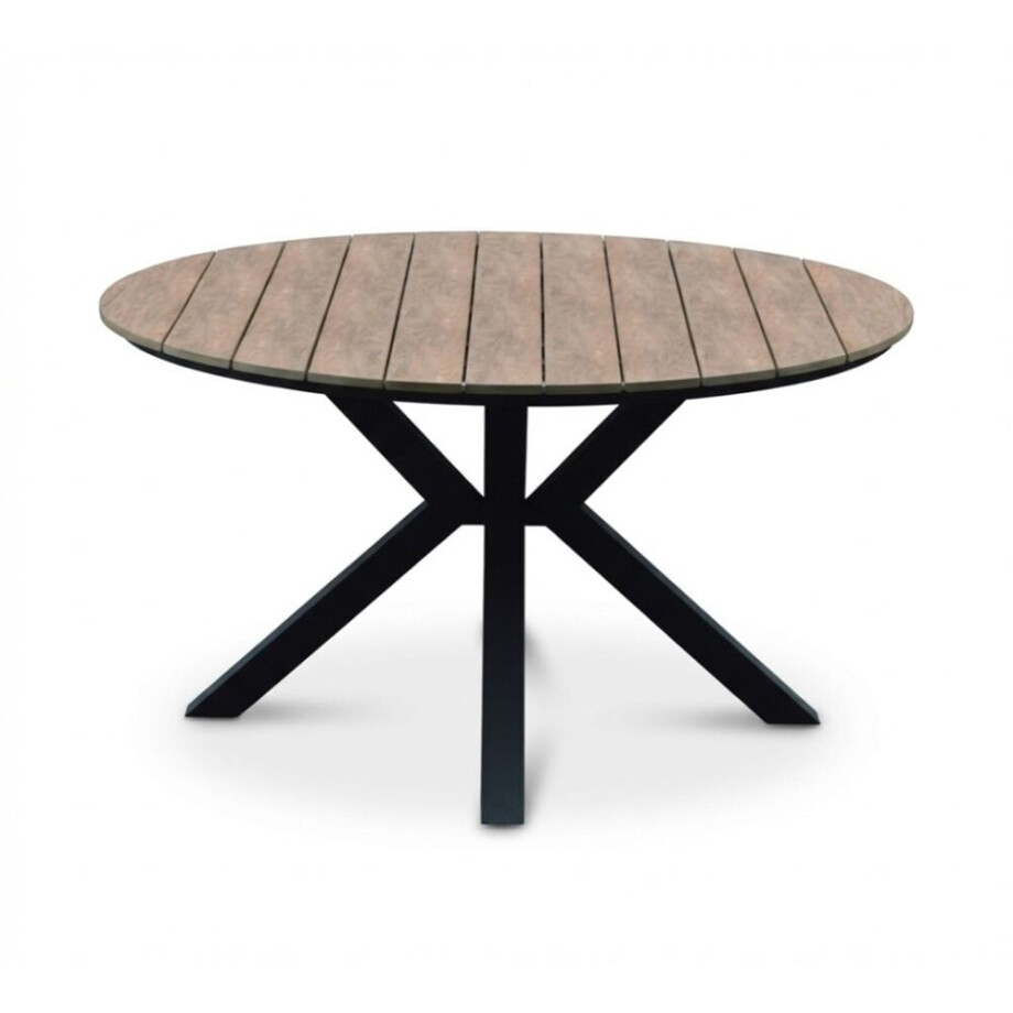 Cervo dining tuintafel 5 personen | polywood + aluminium | bruin | 144cm rond afbeelding 1