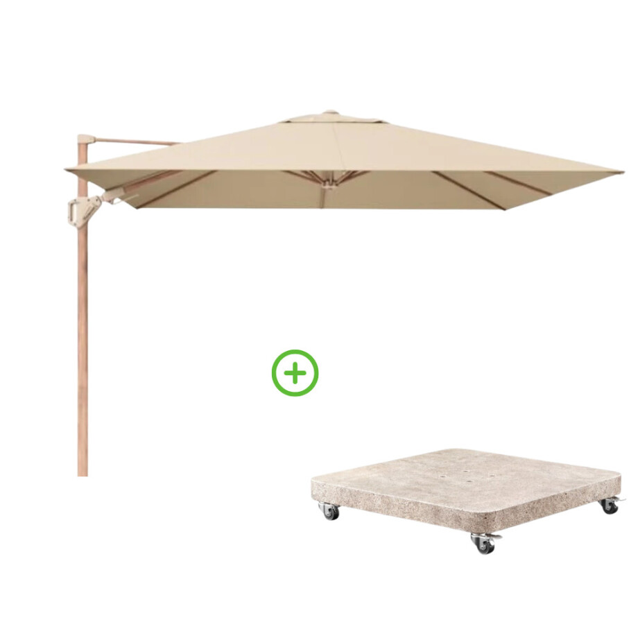 Challenger T² zweefparasol - premium doek | 300x300cm met Venezia rond parasolvoet 90kg | Champagne/Teak look Challenger T² zweefparasol - premium doek | 300x300cm met Venezia rond parasolvoet 90kg | Champagne/Teak look afbeelding 1