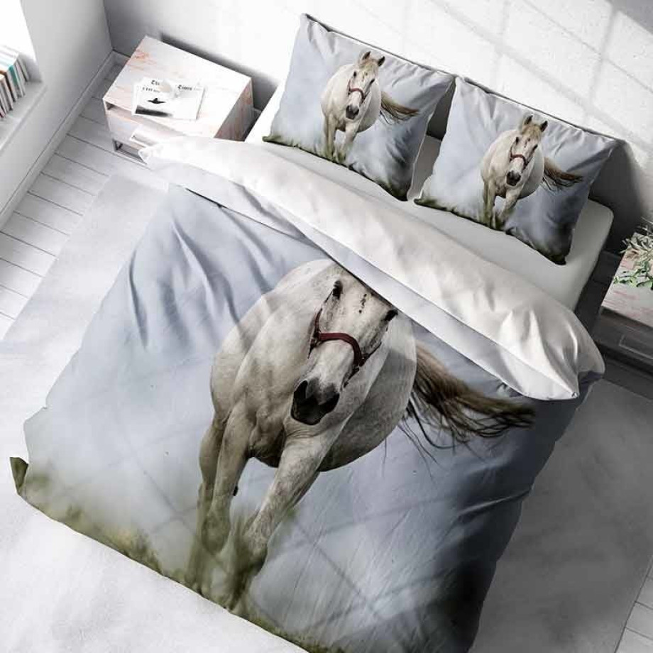 Dekbedovertrek White Horse - Lits-Jumeaux (240x220 cm) - Meerkleurig Katoen-satijn - Dessin: Dieren - Nice Dreams - Dekbed-Discounter.nl afbeelding 1