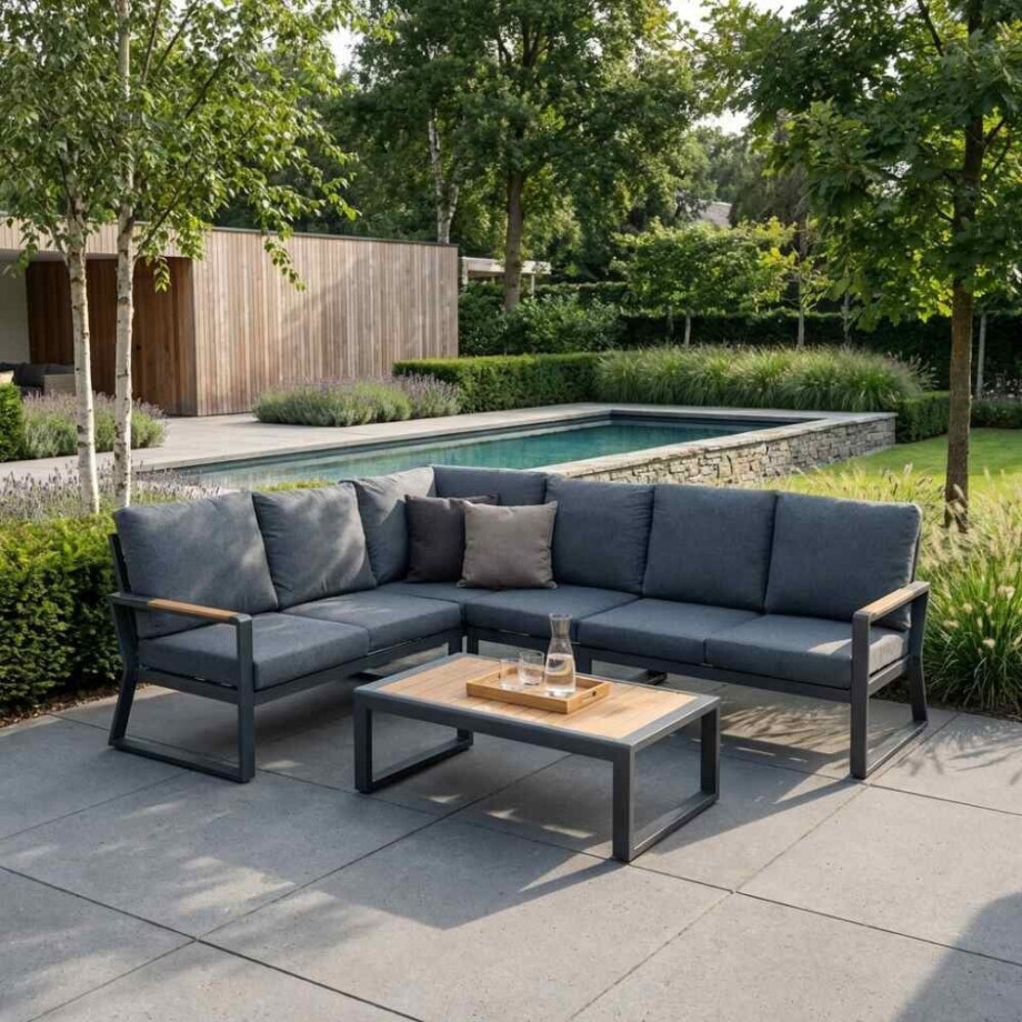 Vancouver hoek loungeset 5 personen incl. tafel | aluminium + polywood | antraciet | 6-delig afbeelding 1