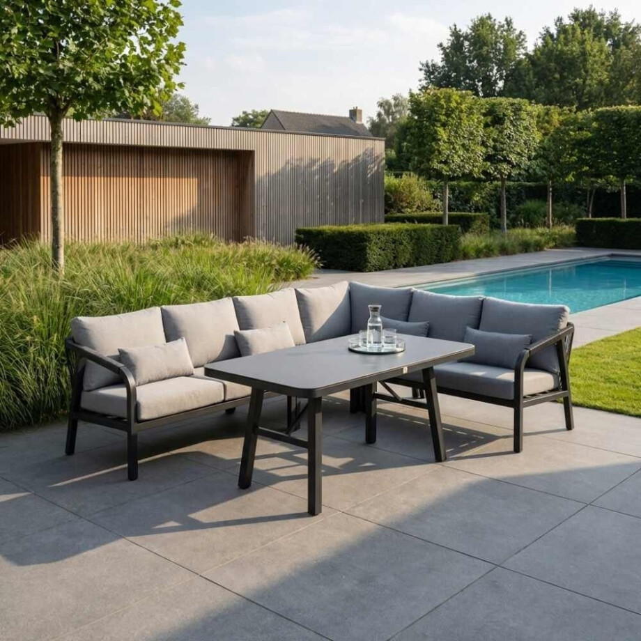 Attica dining loungeset 6 personen | aluminium + touw | antraciet | 4-delig - 265x204cm afbeelding 1