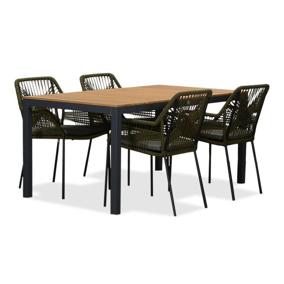 Delta/Seville olijfgroen dining tuinset | 4 personen | teakhout + aluminium | 160cm Delta/Seville olijfgroen dining tuinset | 4 personen | teakhout + aluminium | 160cm afbeelding 1