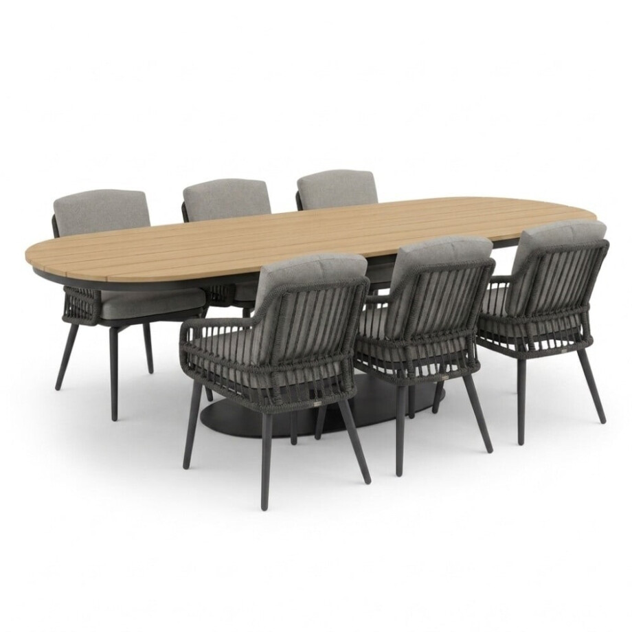 Panama antraciet/Alicante antraciet dining tuinset | 6 personen | polywood + wicker | 260cm Panama antraciet/Alicante antraciet dining tuinset | 6 personen | polywood + wicker | 260cm afbeelding 1