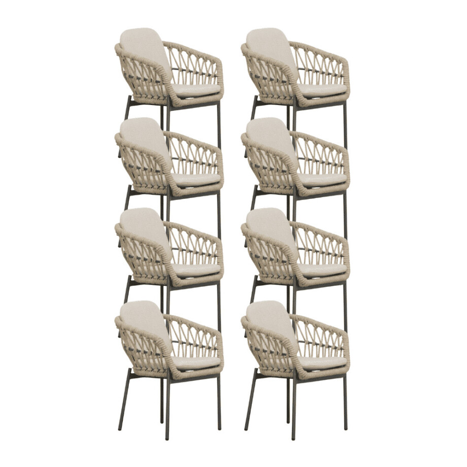 Femke dining tuinstoel set van 8 | touw + aluminium | beige/antraciet afbeelding 1