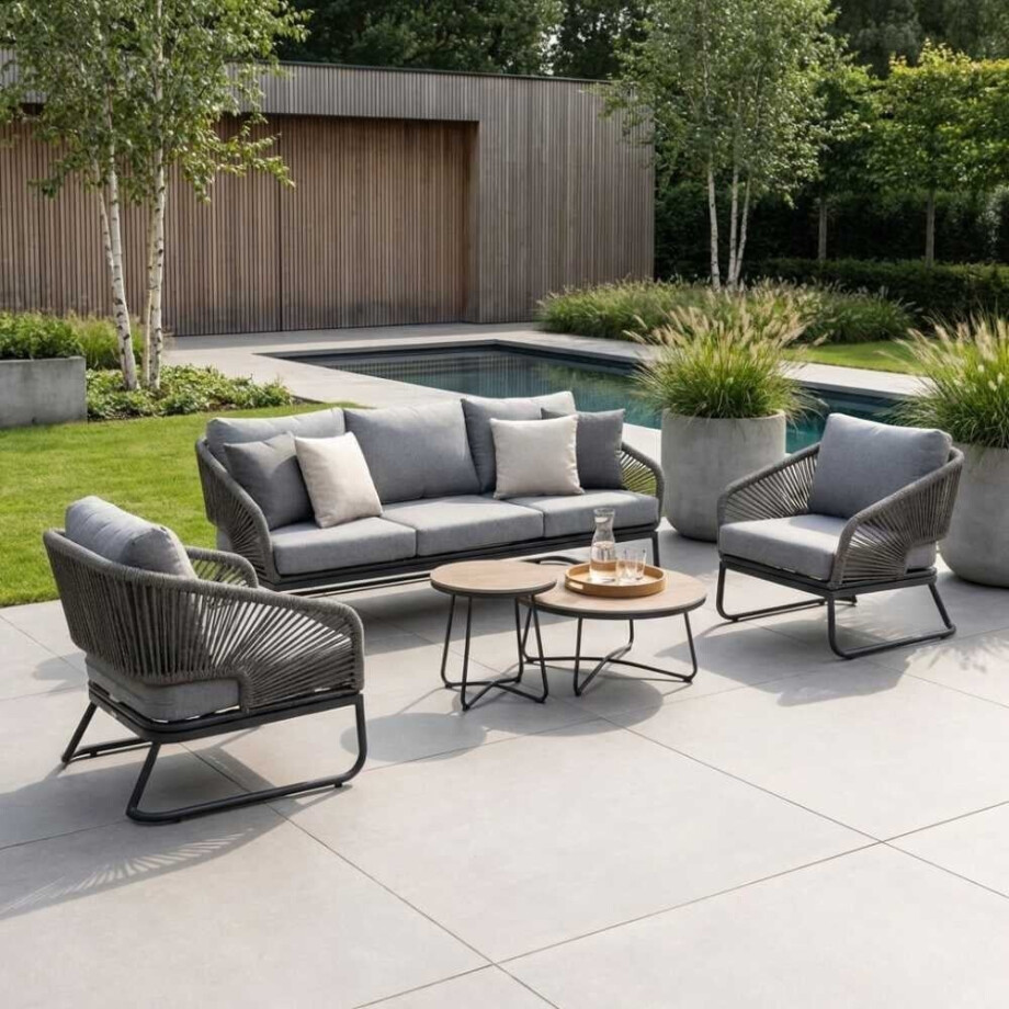 Savanna stoel-bank loungeset 5 personen | aluminium + touw | antraciet | 5-delig afbeelding 1