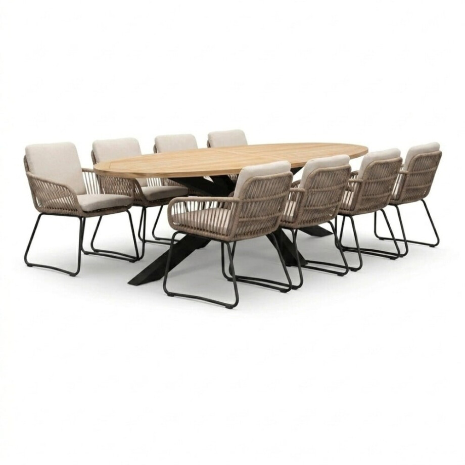Cleve antraciet/Harper Sahara Dust dining tuinset | 8 personen | teakhout + touw | 280cm ovaal Cleve antraciet/Harper Sahara Dust dining tuinset | 8 personen | teakhout + touw | 280cm ovaal afbeelding 1