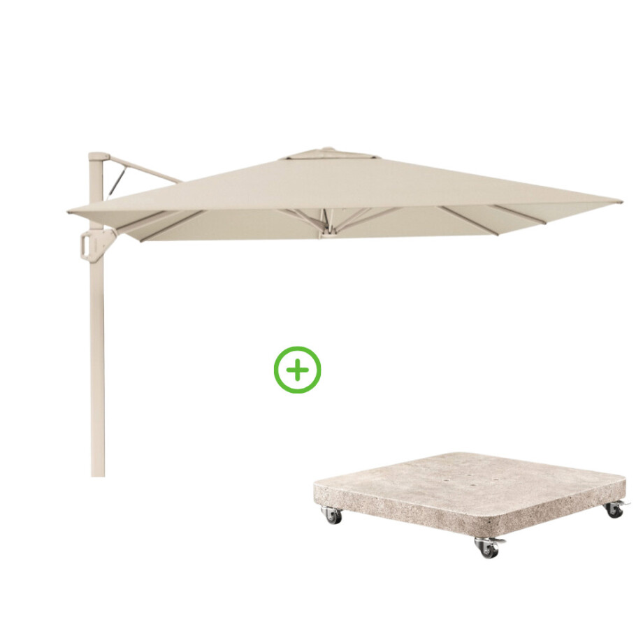 Beaufort zweefparasol - premium doek | 320x320cm met Venezia rond parasolvoet 120kg | Champagne/Sandstone afbeelding 1