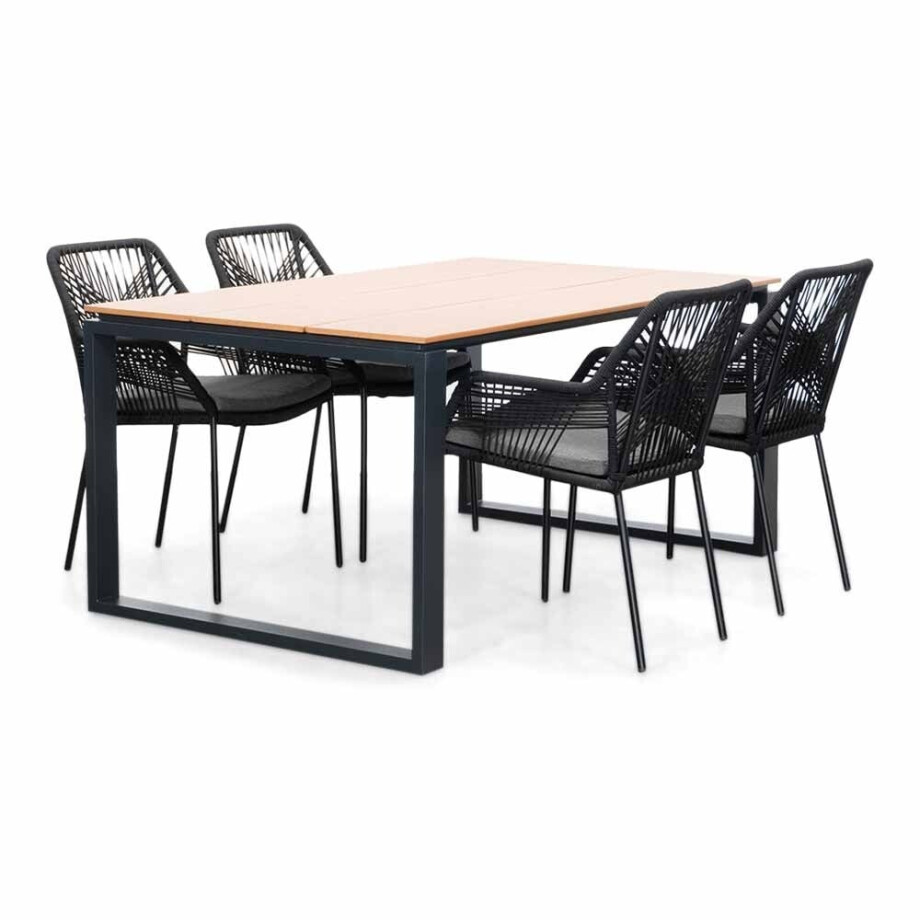 Helsinki Natural/Seville zwart dining tuinset | 4 personen | polywood + touw | 160cm Helsinki Natural/Seville zwart dining tuinset | 4 personen | polywood + touw | 160cm afbeelding 1