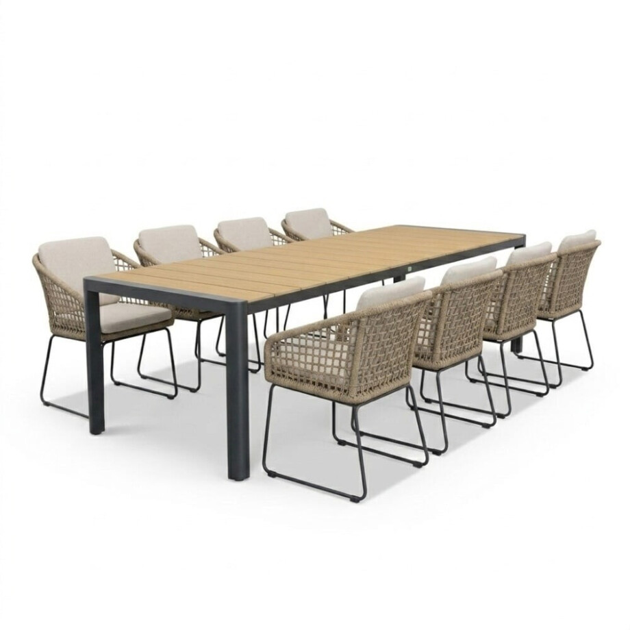 Liverpool/Tulum Sahara Dust dining tuinset | 8 personen | polywood + touw | 258cm afbeelding 1