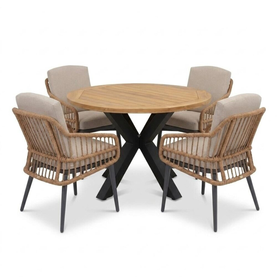 Cleve/Alicante zand dining tuinset | 4 personen | teakhout + wicker | 120cm rond Cleve/Alicante zand dining tuinset | 4 personen | teakhout + wicker | 120cm rond afbeelding
