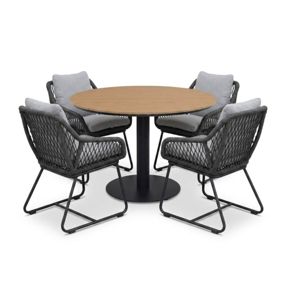 Panama/Portofino Stone Grey dining tuinset | 4 personen | polywood + touw | 120cm rond afbeelding 1