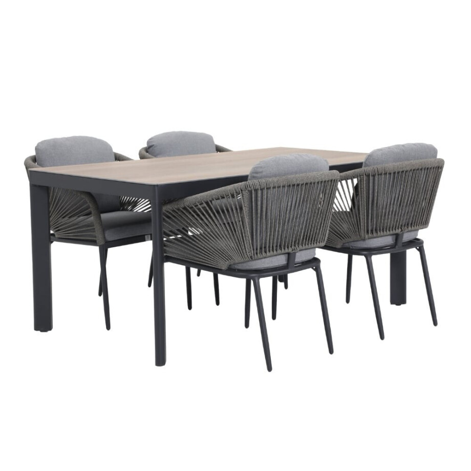 Royan/Savanna dining tuinset | 4 personen | aluminium + touw | 160cm Royan/Savanna dining tuinset | 4 personen | aluminium + touw | 160cm afbeelding 1