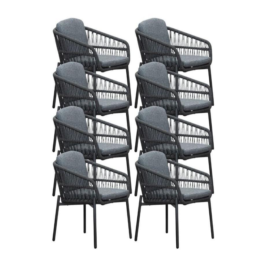 Rico dining tuinstoel set van 8 | aluminium + touw | charcoal afbeelding 1