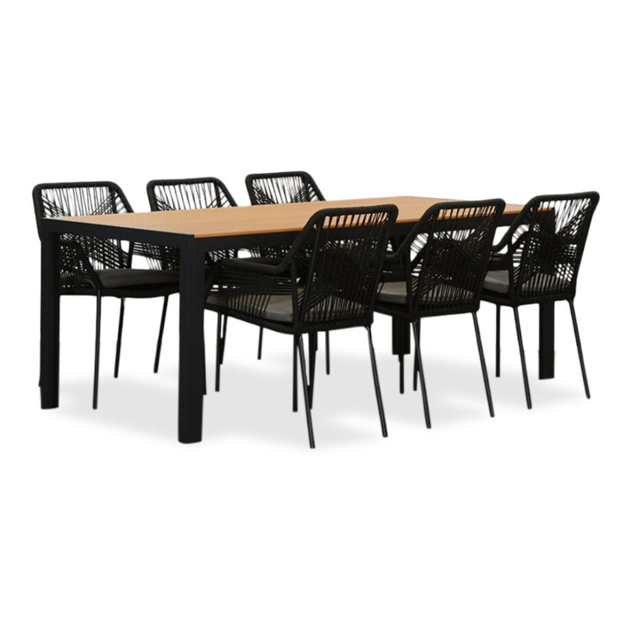 Manchester Natural/Seville zwart dining tuinset | 6 personen | polywood + touw | 205cm afbeelding 1