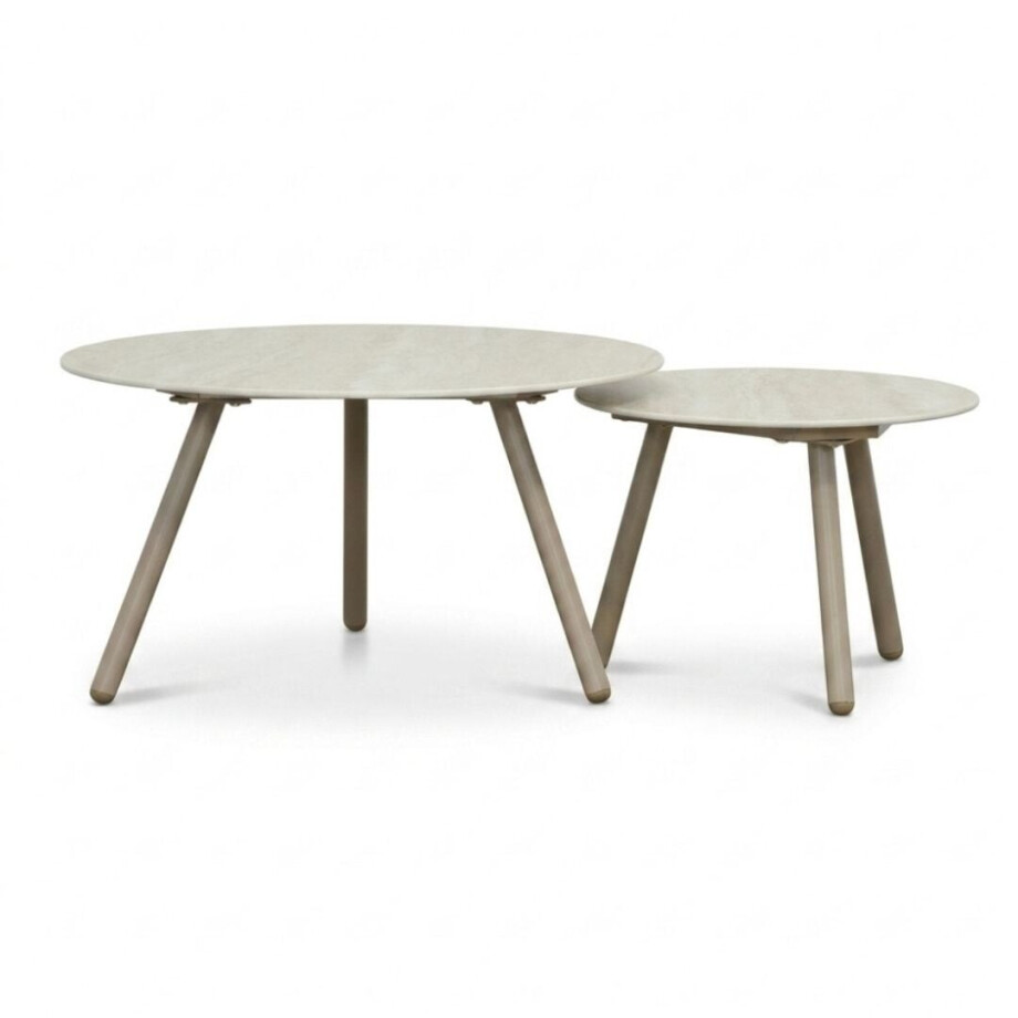 Telissa koffietafel set van 2 | sintered stone + aluminium | Marble Latte/beige afbeelding 1