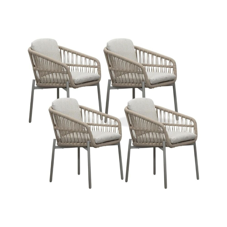 Rico dining tuinstoel set van 4 | aluminium + touw | zand afbeelding 1