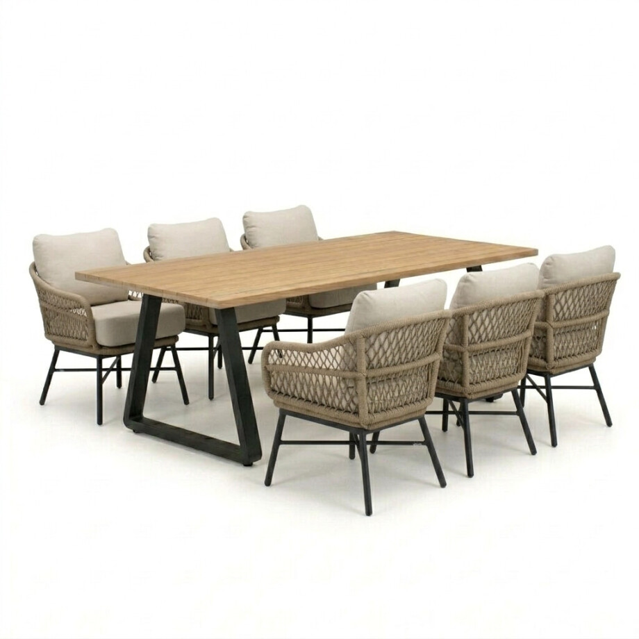 Elena/Ventura Sahara Dust low dining tuinset | 6 personen | teakhout + touw | 240cm Elena/Ventura Sahara Dust low dining tuinset | 6 personen | teakhout + touw | 240cm afbeelding