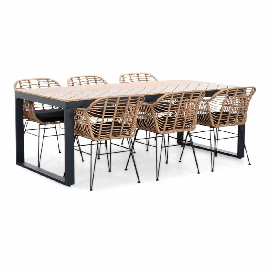 Kampa Natural/Lola dining tuinset | 6 personen | polywood + wicker | 210cm afbeelding 1
