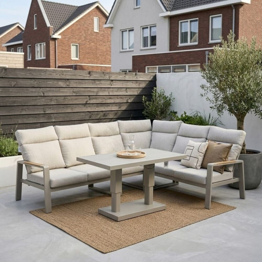 Manhattan dining loungeset - verstelbaar 6 personen | aluminium + polywood | beige | 5-delig - 273x213cm afbeelding 1
