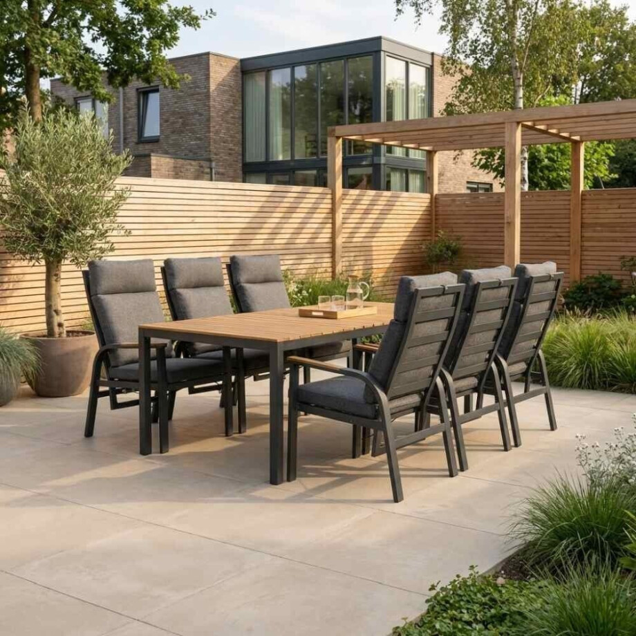 Delta/Annecy antraciet dining tuinset | 6 personen | teakhout + aluminium | 220cm afbeelding 1