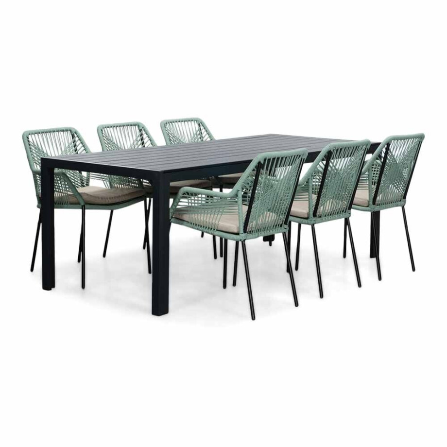Manchester/Seville mint dining tuinset | 6 personen | aluminium + touw | 205cm afbeelding 1