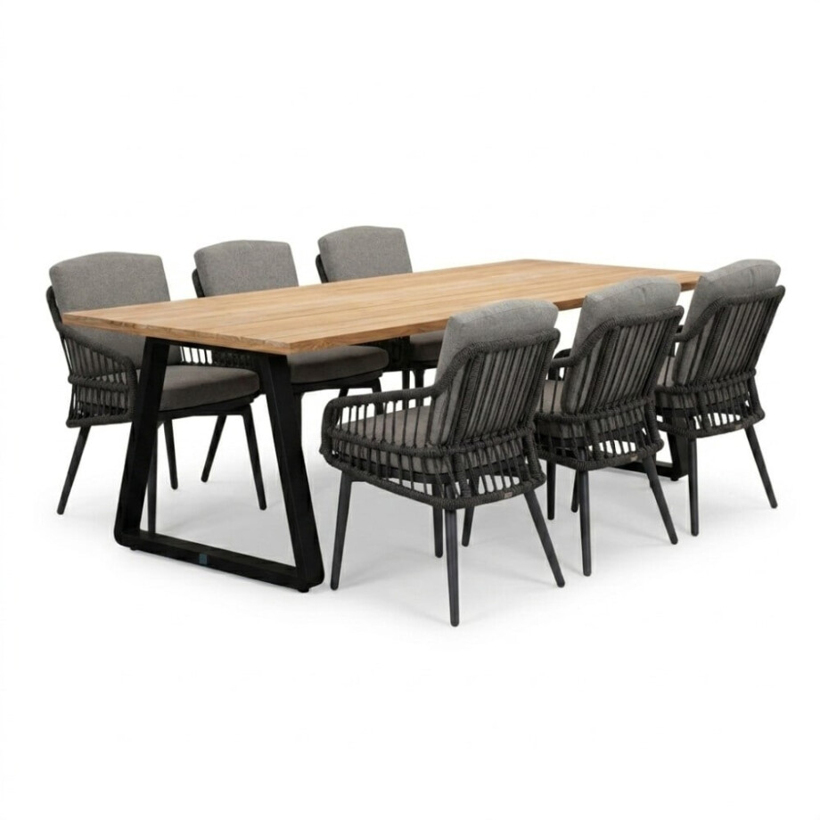 Elena/Alicante antraciet dining tuinset | 6 personen | teakhout + wicker | 240cm afbeelding 1