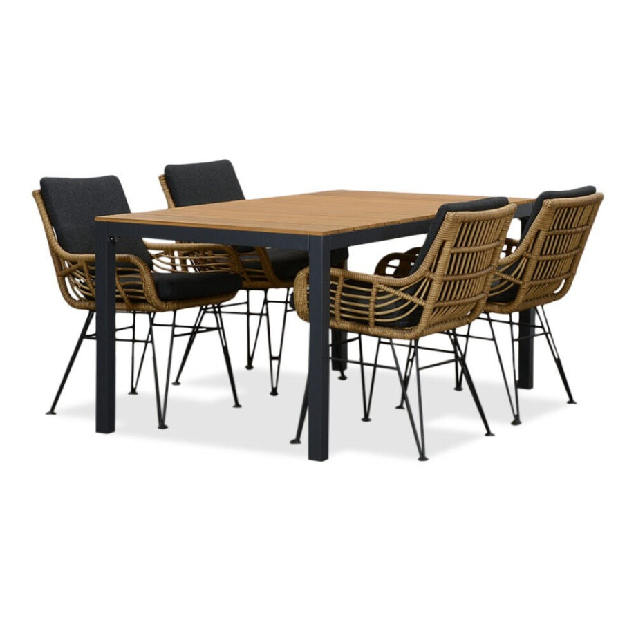 Delta/Carlos antraciet dining tuinset | 4 personen | teakhout + wicker | 160cm Delta/Carlos antraciet dining tuinset | 4 personen | teakhout + wicker | 160cm afbeelding 1