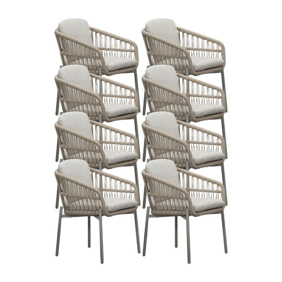 Rico dining tuinstoel set van 8 | aluminium + touw | zand afbeelding 1