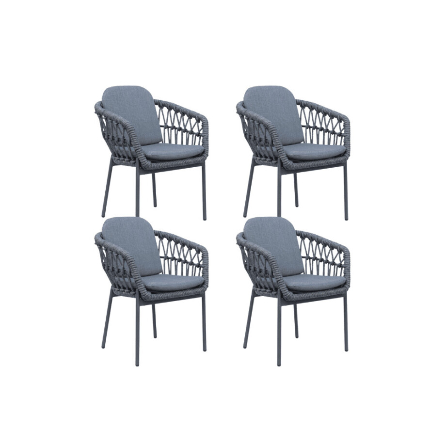 Femke dining tuinstoel set van 4 | touw + aluminium | antraciet afbeelding 1