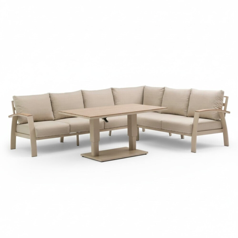 Bordeaux dining loungeset 6 personen | aluminium + polywood | beige | 4-delig - 290x225cm Bordeaux dining loungeset 6 personen | aluminium + polywood | beige | 4-delig - 290x225cm afbeelding 1