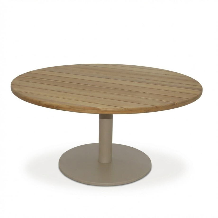 Salora low dining tuintafel 6 personen | teak + aluminium | beige | 150cm rond afbeelding 1