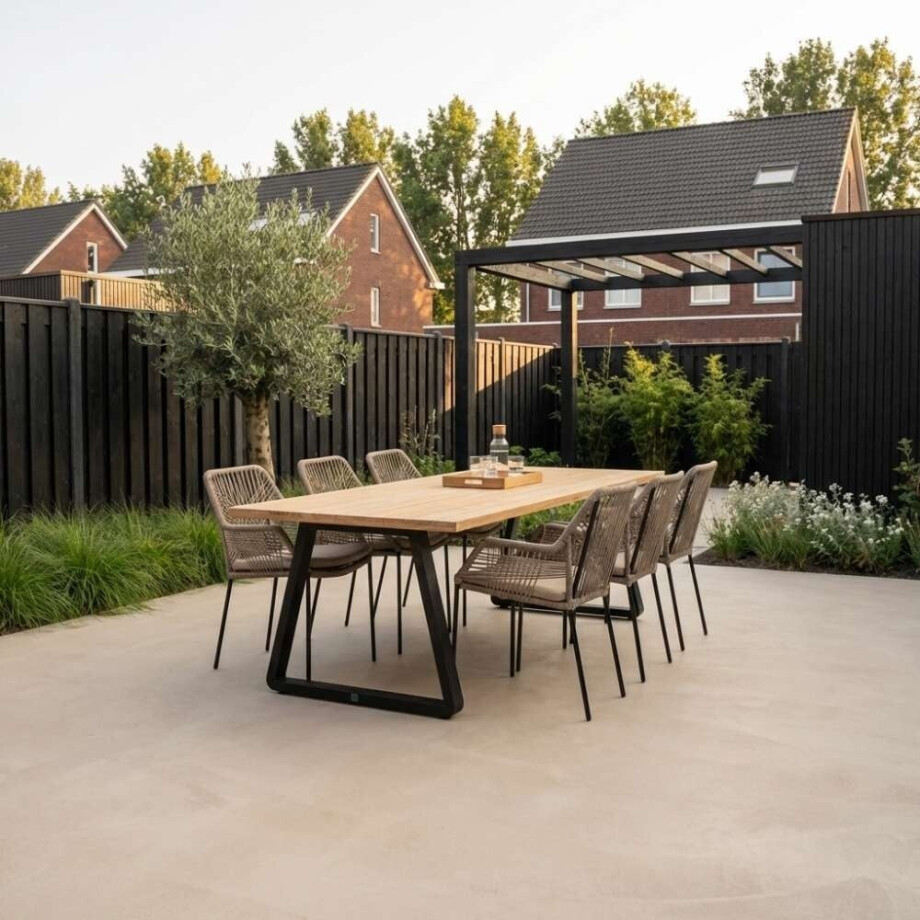 Elena/Seville zand dining tuinset | 6 personen | teakhout + aluminium | 240cm afbeelding 1