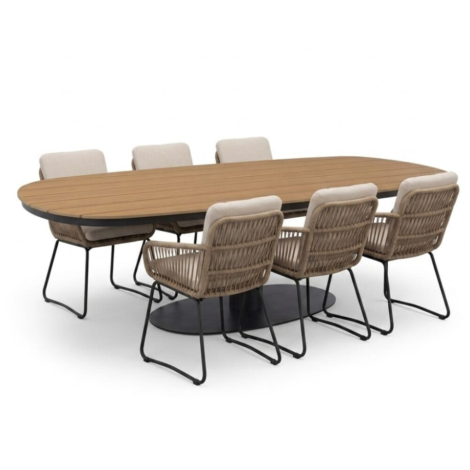 Panama antraciet/Harper Sahara Dust dining tuinset | 6 personen | polywood + touw | 260cm afbeelding 1