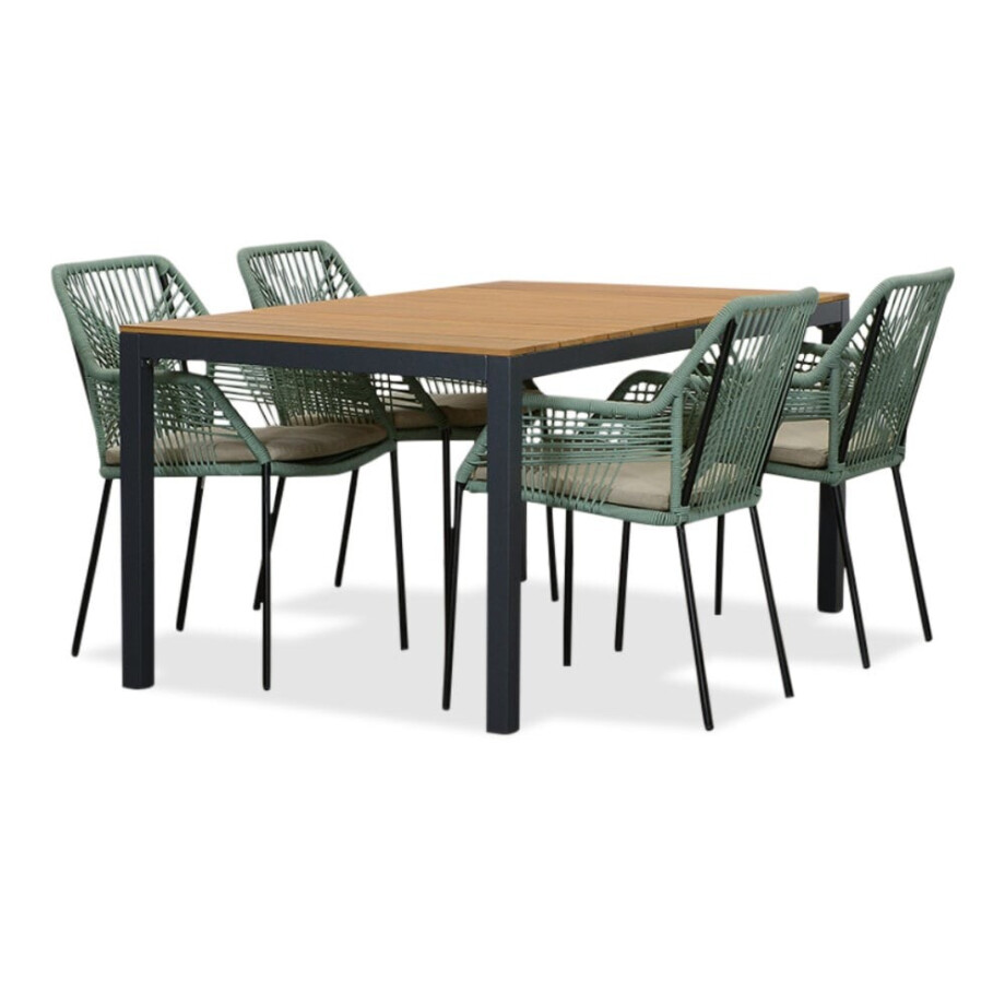 Delta/Seville mint dining tuinset | 4 personen | teakhout + touw | 160cm Delta/Seville mint dining tuinset | 4 personen | teakhout + touw | 160cm afbeelding 1