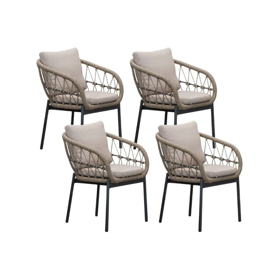 Dakota dining tuinstoel set van 4 | touw + aluminium | beige/antraciet afbeelding 1